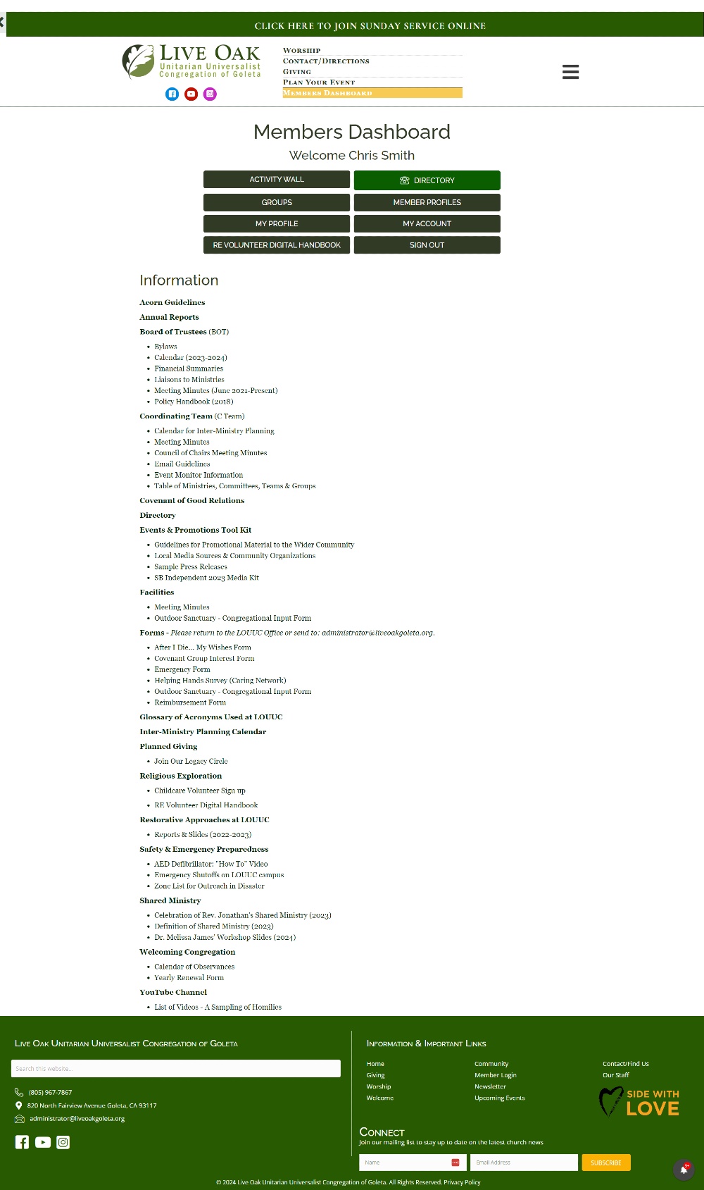 membership organization website - live oak goleta members portal full layout