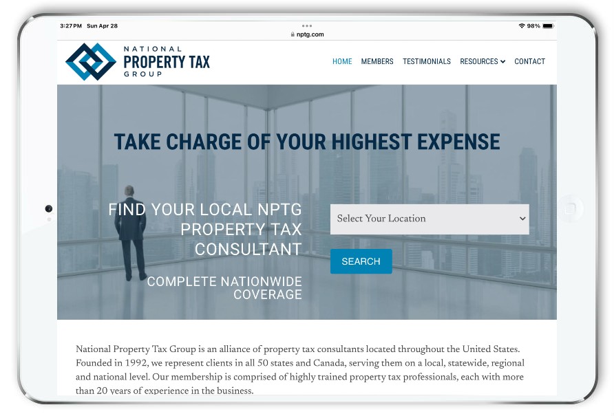 membership organization website - national property tax group tablet
