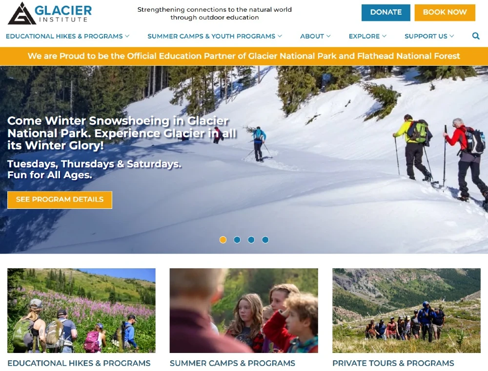 Glacier Institute educational website and marketing system by HYPEsites