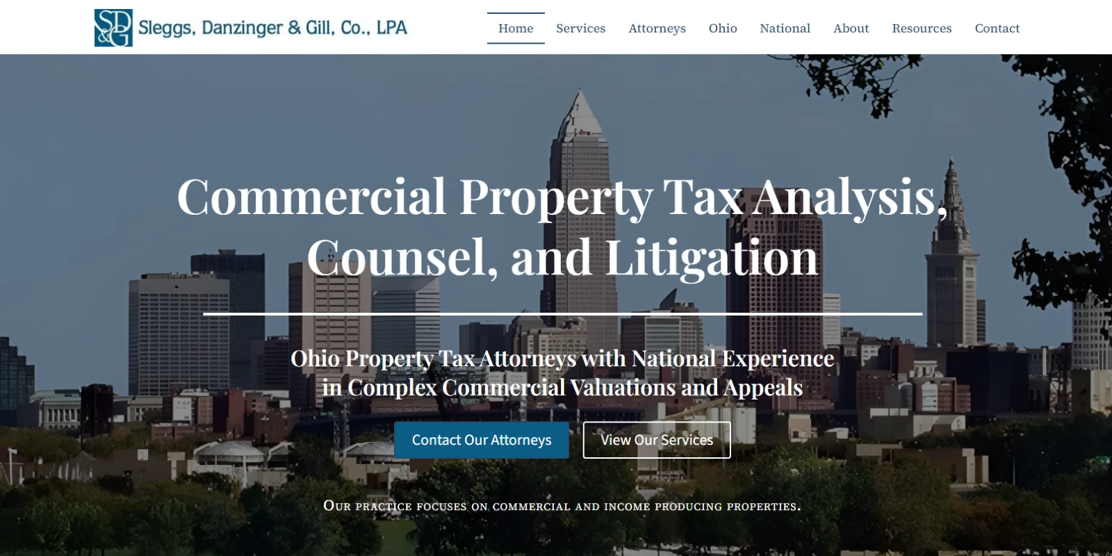 SDG Legal commercial property tax law firm website homepage after redesign