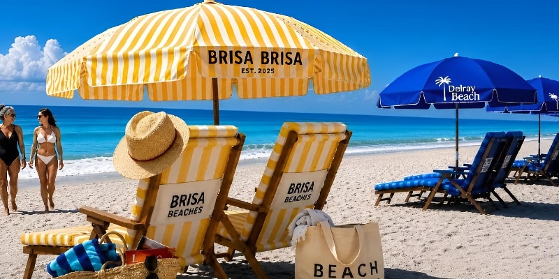 Delray Beach, Florida with beach chairs and umbrellas along the Atlantic Ocean