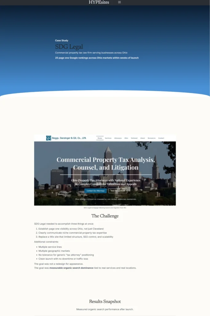 Original SDG Legal case study before redesign with Beaver Builder AI